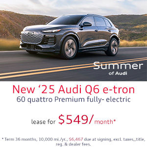 Back view of an Audi Q6 etron accelerating.